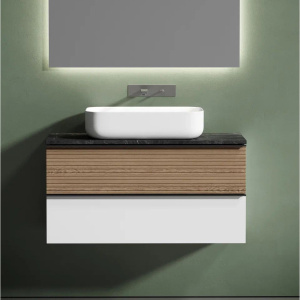 Тумба с раковиной Sancos Delta 100 см, дуб светлый, белый, столешница черный мрамор, раковина СN5004 Тумба с раковиной Sancos Delta 100 см, дуб светлый, белый, столешница черный мрамор, раковина СN5004