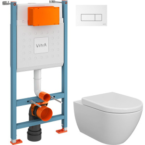 Комплект Унитаз подвесной BOCCHI Venezia 1295-001-0129 белый + Крышка A0302-001 с микролифтом, глянцевая белая + Инсталляция VitrA V-Fix Core + Кнопка Root Square 740-2300 белая глянцевая