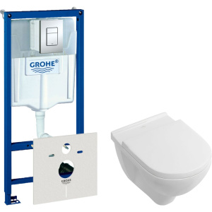 Комплект Унитаз подвесной Villeroy & Boch O.Novo 5660HR01 alpin, безободковый + Система инсталляции для унитазов Grohe Rapid SL 38772001, 3 в 1 с кно Комплект Унитаз подвесной Villeroy & Boch O.Novo 5660HR01 alpin, безободковый + Система инсталляции для унитазов Grohe Rapid SL 38772001, 3 в 1 с кно