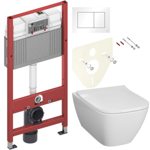 Комплект Унитаз подвесной Geberit Smyle Square 500.683.01.1 с крышкой-сиденьем с микролифтом + Инсталляция TECE Base 9400413 4 в 1 с кнопкой смыва