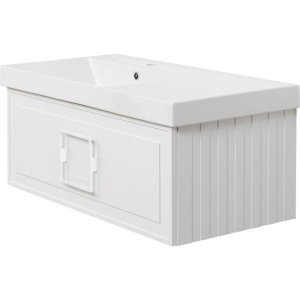 Тумба с раковиной La Fenice Cubo 90 L, белая, ручка белая
