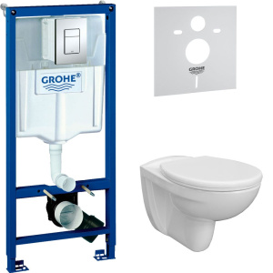 Комплект Унитаз подвесной DIWO Анапа безободковый + Крышка 800-003-709 дюропласт, с микролифтом + Инсталляция Grohe Rapid SL 38772001 3 в 1 с кнопкой смыва + Шумоизоляция