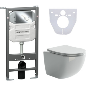 Комплект Унитаз подвесной Ceramicanova Forma CN3009 безободковый, с микролифтом + Инсталляция Envision CN1001CH + Кнопка Round, хром