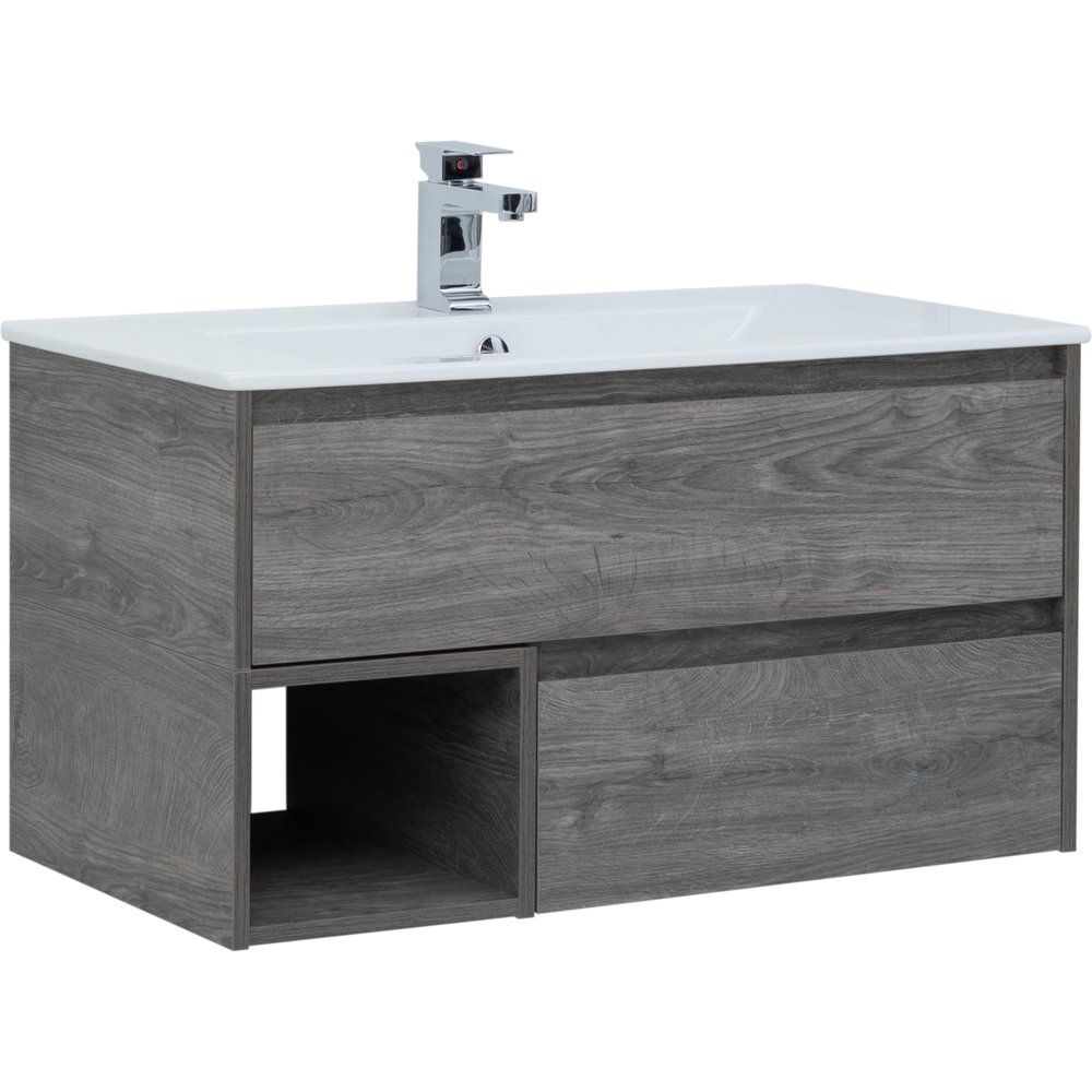 Купить Мебель для ванной STWORKI Карлстад 90 дуб рошелье, в стиле лофт, серая (комплект, гарнитур) в Москве с доставкой Мебель для ванной STWORKI Карлстад 90 дуб рошелье, в стиле лофт, серая (комплект, гарнитур)