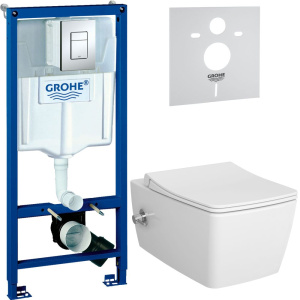 Комплект Унитаз подвесной VitrA Metropole 7672B003-1684 с функцией биде + Крышка 122-003-009 с микролифтом, белая + Инсталляция Grohe Rapid SL 38772001 3 в 1 с кнопкой смыва + Шумоизоляция