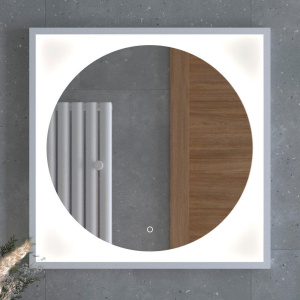 Зеркало Defesto Eclipse DF 2227S 70х70 белая рама, с LED-подсветкой, 4500К, сенсорный выключатель