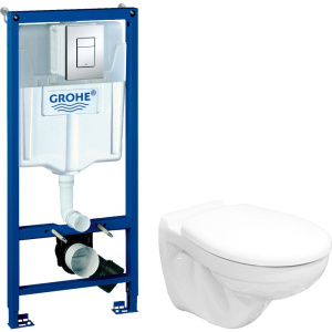 Комплект Унитаз подвесной Керамин Гранд R МЛ CDB00022814 безободковый, с микролифтом + Инсталляция Grohe Rapid SL 38772001 3 в 1 с кнопкой смыва