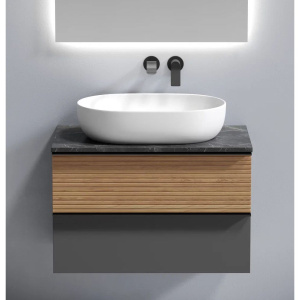 Тумба с раковиной Sancos Delta 80 см, дуб красный, графит, столешница черный мрамор, раковина CN6047 Тумба с раковиной Sancos Delta 80 см, дуб красный, графит, столешница черный мрамор, раковина CN6047