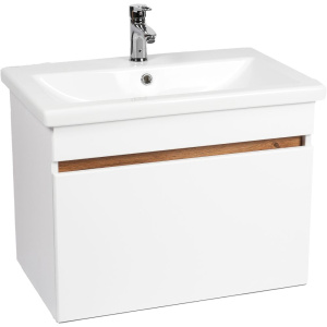 Тумба с раковиной VIANT Мальта 70 подвесная, белая, дуб вотан, 1 ящик
