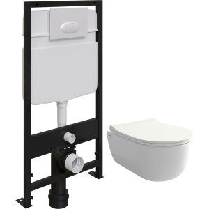 Комплект Унитаз подвесной BOCCHI V-Tondo Rimless 1417-001-0129 белый глянцевый + Крышка A0336-001 с микролифтом, глянцевая белая + Инсталляция EWRIKA ProLT 0026-2020 + Кнопка 0052 белая