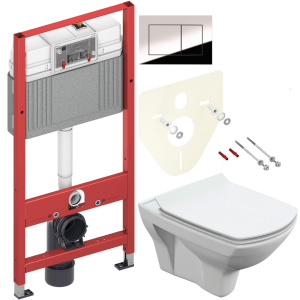 Комплект Унитаз подвесной Cersanit Carina XL Clean On DPL EO slim + Инсталляция TECE Now 9400412 4 в 1 с кнопкой смыва