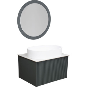 Мебель для ванной La Fenice Terra 60 серая, белая столешница, матовая раковина