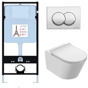 Комплект унитаз с инсталляцией, кнопкой и сиденьем Jacob Delafon Bastille EDAB103-CP