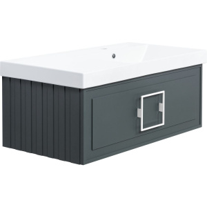 Тумба с раковиной La Fenice Cubo 90 R серая, ручка белая