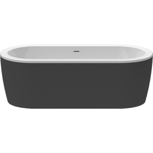 Акриловая ванна Cezares Slim SLIM CENTRAL-180-80-60-NERO-SET 180x80 см, отдельностоящая, овальная, с каркасом, со сливом-переливом, черная, матовая