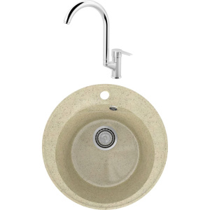 Комплект Мойка кухонная Practik PR-M 475-002 слоновая кость + Смеситель MEGA Snow MG-SH03 хром