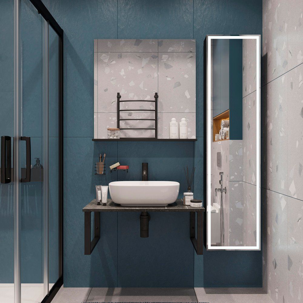 Купить Столешница с раковиной DIWO Элиста 80 чёрный мрамор, с раковиной Moduo 50 Square в Москве с доставкой Столешница с раковиной DIWO Элиста 80 чёрный мрамор, с раковиной Moduo 50 Square