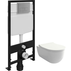 Комплект Унитаз подвесной BOCCHI V-Tondo 1416-001-0129 белый глянцевый + Крышка A0336-001 с микролифтом, глянцевая белая + Инсталляция EWRIKA ProLT 0026-2020 + Кнопка 0041 хром