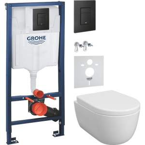 Комплект Унитаз подвесной BOCCHI V-Tondo Rimless 1417-001-0129 белый глянцевый + Крышка A0302-001 с микролифтом, глянцевая белая + Шумоизоляция Grohe + Инсталляция Solido 38811KF0 3 в 1 с кнопкой смыва