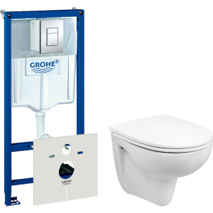 Комплект Унитаз подвесной Wanfald Lauta 47302100005 белый + Шумоизоляция Grohe + Инсталляция Rapid SL 38772001 3 в 1 с кнопкой смыва