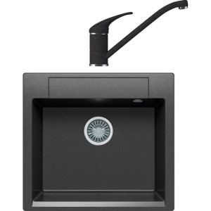 Комплект Мойка кухонная Polygran Argo 560 черная + Смеситель Эко 0200э черный