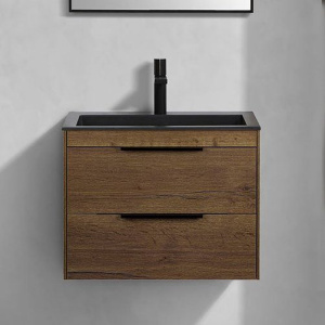 Тумба с раковиной Vincea Chiara 2D 60, 2 ящика, дуб табак, с черной раковиной