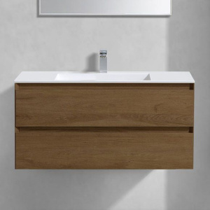 Тумба с раковиной Vincea Luka 100, 2 ящика, дуб табак, с белой раковиной