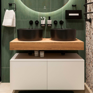 Столешница STWORKI Ольборг 100 дуб французский, без отверстий,  2 тумбы 50 + 2 раковины