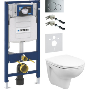 Комплект Унитаз подвесной Wanfald Lauta 47302100005 белый + Шумоизоляция Geberit + Инсталляция Duofix UP 320 111.300.00.5 + Кнопка Sigma 01 115.770.21.5 хром + Крепления 111.815.00.1 к стене