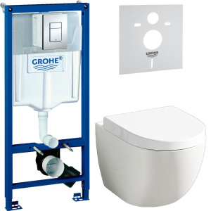 Комплект Унитаз подвесной VitrA Sento + Крышка с микролифтом, петли хром + Инсталляция Grohe Rapid SL 38772001 3 в 1 с кнопкой смыва + Шумоизоляция