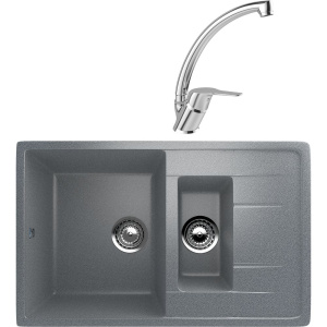 Комплект Мойка кухонная Ulgran U-205 -309 темно-серая + Смеситель MEGA Mega MG-BMK016 хром