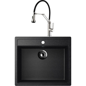 Комплект Мойка кухонная Ulgran U-104 -308 черная + Смеситель Domaci Равенна DCB 7012 сатин, с гибким изливом Комплект Мойка кухонная Ulgran U-104 -308 черная + Смеситель Domaci Равенна DCB 7012 сатин, с гибким изливом