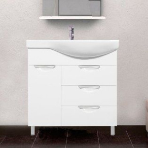 Тумба с раковиной Style Line Жасмин 82 L белая, с бельевой корзиной Тумба с раковиной Style Line Жасмин 82 L белая, с бельевой корзиной