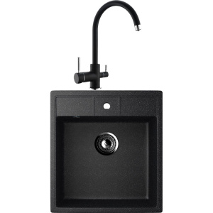 Комплект Мойка кухонная Ulgran U-406 -308 черная + Смеситель Domaci Солерно DC-3007 морион