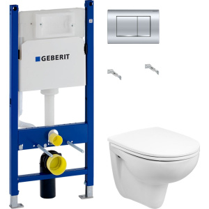 Комплект Унитаз подвесной Wanfald Lauta 47302100005 белый + Инсталляция Geberit Duofix Delta 458.163.21.1 с кнопкой смыва, хром