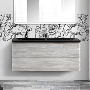 Тумба с раковиной BelBagno Albano 120 подвесная, rovere vintage bianco, черная матовая раковина