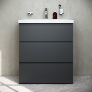 Тумба с раковиной AM.PM Gem S 75 графит матовый, напольная, с 3 ящиками Тумба с раковиной AM.PM Gem S 75 графит матовый, напольная, с 3 ящиками