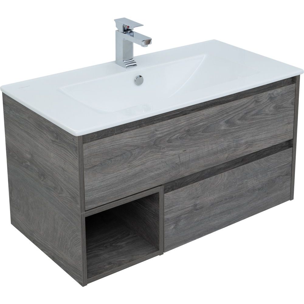 Купить Мебель для ванной STWORKI Карлстад 90 дуб рошелье, в стиле лофт, серая (комплект, гарнитур) в Москве с доставкой Мебель для ванной STWORKI Карлстад 90 дуб рошелье, в стиле лофт, серая (комплект, гарнитур)