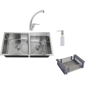 Комплект Мойка кухонная РМС MR-7843 c корзиной и дозатором, нержавеющая сталь + Смеситель MEGA Mega MG-BMK016 хром Комплект Мойка кухонная РМС MR-7843 c корзиной и дозатором, нержавеющая сталь + Смеситель MEGA Mega MG-BMK016 хром