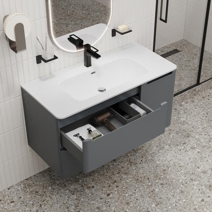 Купить Мебель для ванной IDDIS Edifice 100 подвесная, темно-серая в Москве с доставкой Мебель для ванной IDDIS Edifice 100 подвесная, темно-серая