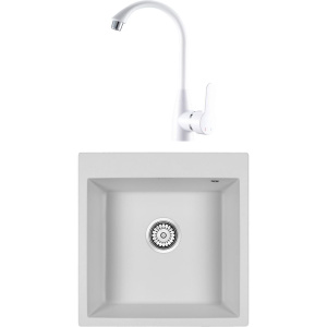 Комплект Мойка кухонная Paulmark Kante 50 PM105152-WH белый + Смеситель РМС PL5 PL5-017F белый