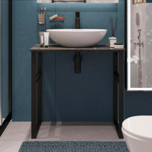 Консоль DIWO Элиста 80 чёрный мрамор, с раковиной Moduo 55 Leaf Консоль DIWO Элиста 80 чёрный мрамор, с раковиной Moduo 55 Leaf