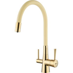Смеситель для кухни Lemark Comfort LM3075G-Beige с гибким изливом, золото, бежевый