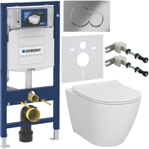 Комплект Унитаз подвесной VitrA Sanibelle 7551B003-0075 безободковый + Крышка 801-003-019 с микролифтом + Инсталляция Geberit Duofix UP 320 111.300.00.5 + Кнопка Sigma 01 115.770.21.5 хром + Крепления 111.815.00.1 к стене + Шумоизоляция