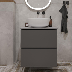 Тумба с раковиной STWORKI Колдинг 60, антрацит, с раковиной Moduo 40 RING, столешница серая матовая Тумба с раковиной STWORKI Колдинг 60, антрацит, с раковиной Moduo 40 RING, столешница серая матовая
