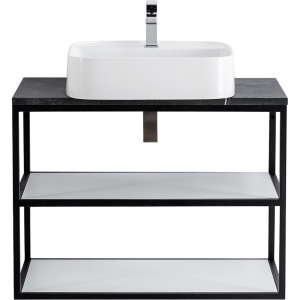 Консоль Cezares Cadro 80 2-х ярусная, подвесная, белые полки, столешница BelBagno 80 marmo nero opaco