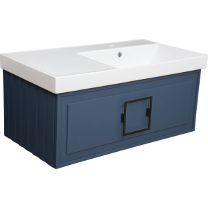 Тумба с раковиной La Fenice Cubo 90 R синяя, ручка черная