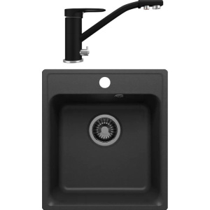 Комплект Мойка кухонная QuartzBond BOND 430 уголь + Смеситель Domaci Солерно UQ-010-07 уголь Комплект Мойка кухонная QuartzBond BOND 430 уголь + Смеситель Domaci Солерно UQ-010-07 уголь