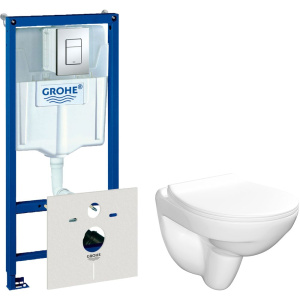 Комплект  Унитаз подвесной Керамин Санти CDB00022946 безободковый, с микролифтом + Система инсталляции для унитазов Grohe Rapid SL 38772001, 3 в 1 с к