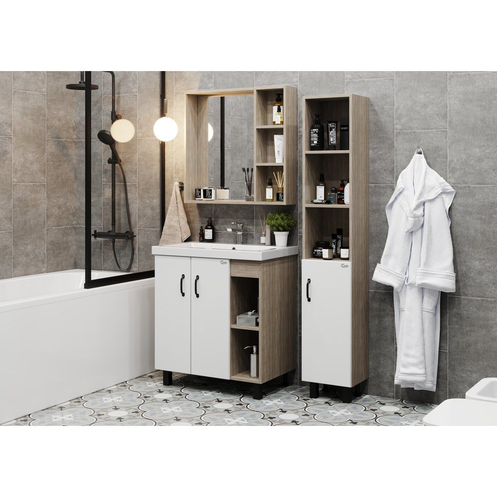 Купить Мебель для ванной Onika Тимбер 70.10 белая, дуб сонома в Москве с доставкой Мебель для ванной Onika Тимбер 70.10 белая, дуб сонома